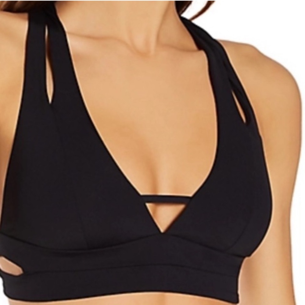 Becca Black Color Code Split Strap Halter Swim Top - image 1